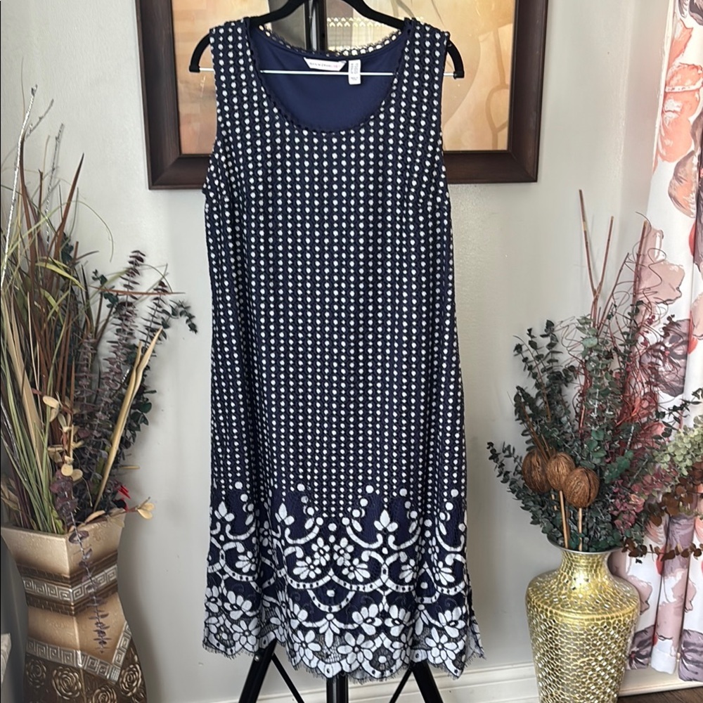 Isaac Mizrahi Blue‎ and White Asymmetrical Sundress Size Lp